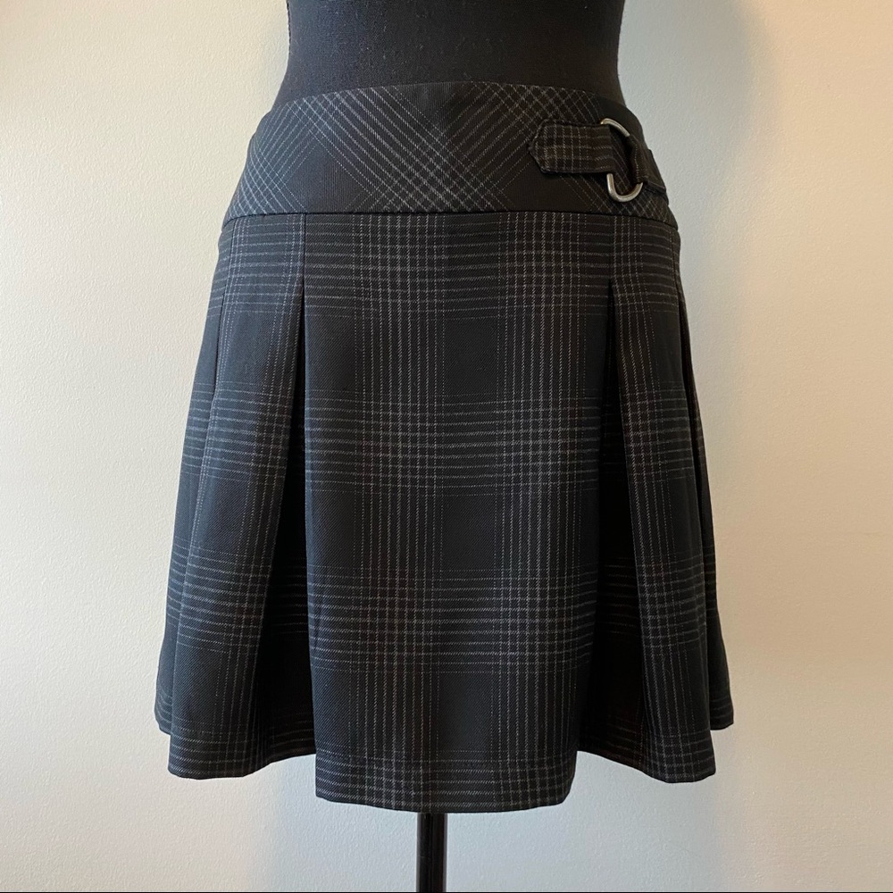 Plaid Black Skirt with Buckle Detail